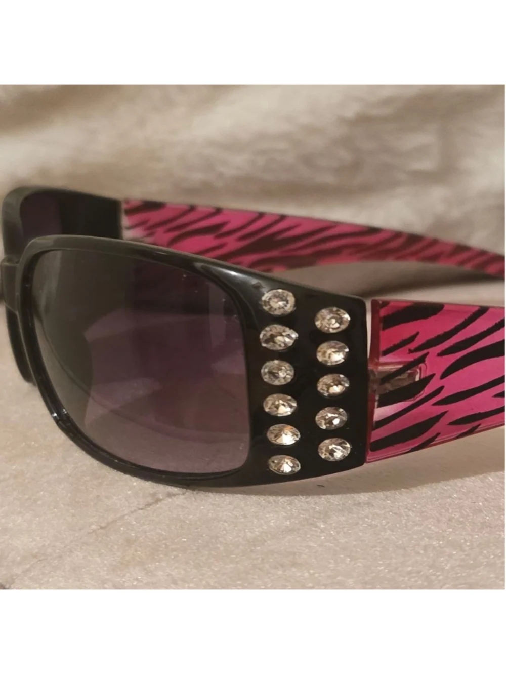 Women's Unbranded BLING Black & Pink Zebra Print Sunglasses One Size